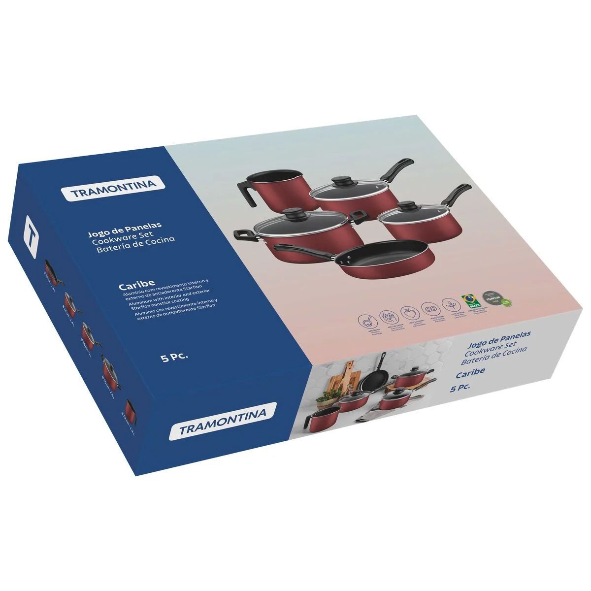 Jogo de Panelas Tramontina Caribe Vermelho 5 Peças