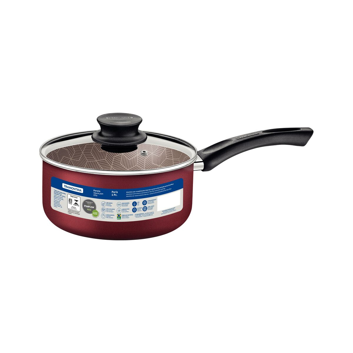 Panela Tramontina Paris em Alumínio Antiaderente Vermelho com Tampa de Vidro 16 cm